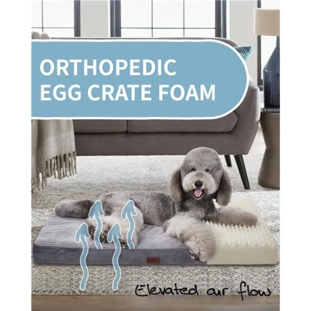 47in Gray Orthopedic Dog Bed For Large Dogs with Egg Crate Foam Support - Picture 4 of 5